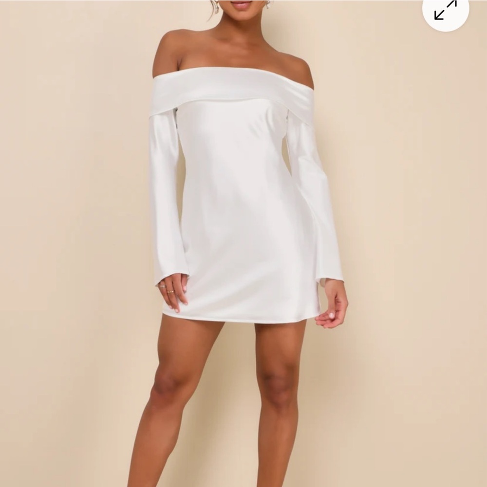 Luxurious Vision White Satin Off-the-Shoulder Mini Dress